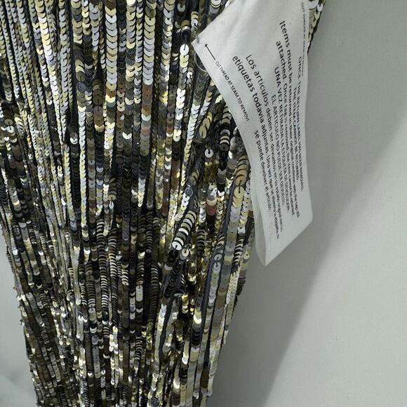 Mac Duggal Platinum Gold Silver Sequined V Neck Gown Dress Size 10 NWT - Picture 11 of 12